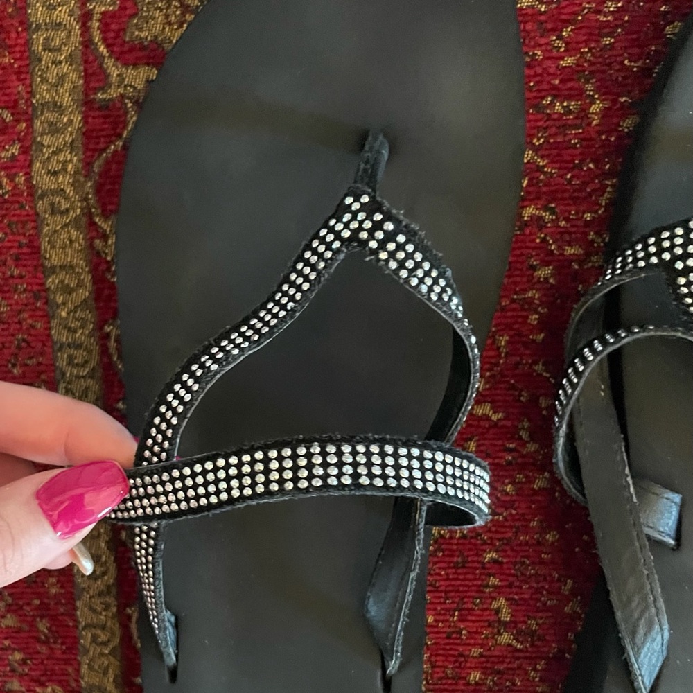 Yellow Box Black Rhinestone Flip Flops